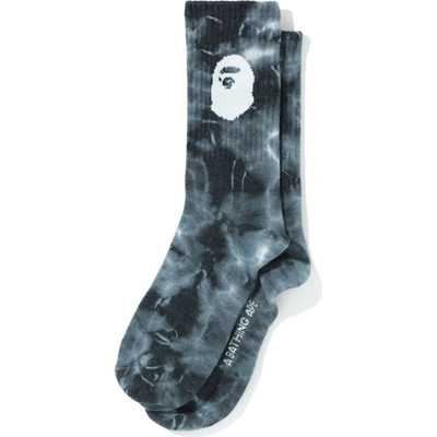 Pre-owned Bape  A Bathing Ape Men Ape Head Tie Dye Socks Black