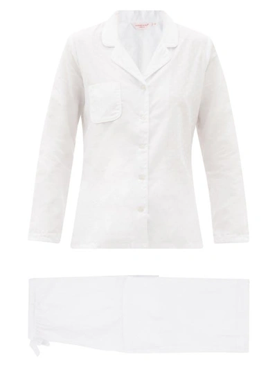 Derek Rose Kate Polka Dot-jacquard Cotton Pyjamas In Kate 2 Cotton Jacquard White