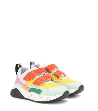 Stella Mccartney Kids' Color-block Distressed Leather And Canvas Sneakers In White