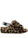 Ugg Fluff Yeah Leopard-print Sheepskin Slingback Slippers In Amphora/multi