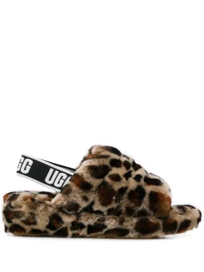 Ugg Fluff Yeah Leopard-print Sheepskin Slingback Slippers In Amphora/multi