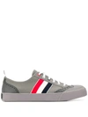 Thom Browne Leather And Grosgrain-trimmed Canvas Sneakers In Grey
