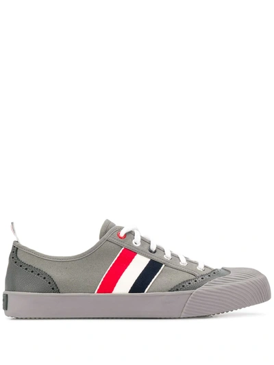 Thom Browne Leather And Grosgrain-trimmed Canvas Sneakers In Grey