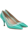 Miu Miu Crystal-embellished Satin Pumps In Green