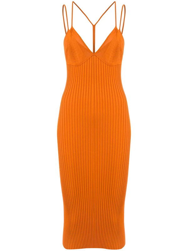 orange ribbed midi dress