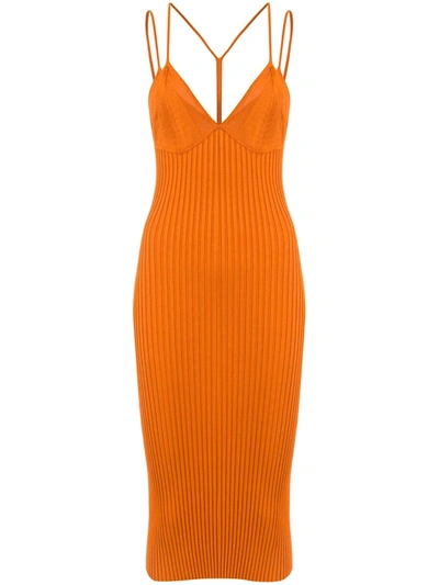 Dion Lee Layered Bra Ribbed Midi Dress In Orange