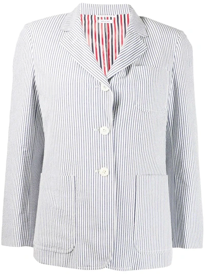 Thom Browne Seersucker Unconstructed Sack Jacket In Blue