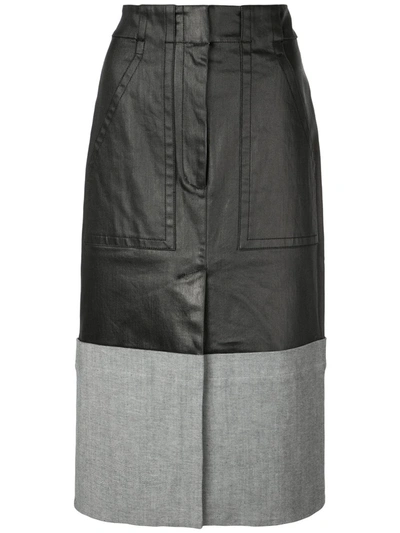 Tibi Contrasting Panel Midi Skirt In Black