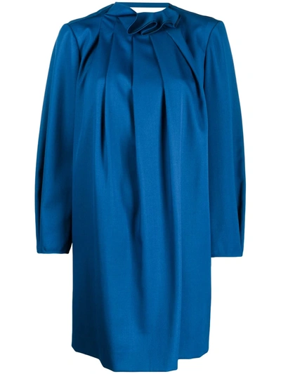 Nina Ricci Frilled Sateen Shift Dress In Blue