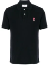 Ami Alexandre Mattiussi Men Short Sleeve Polo Shirt With Red Ami De Coeur Patch In Black