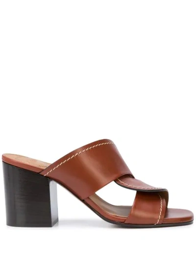 Chloé Candice Topstitched Leather Mules In Brown