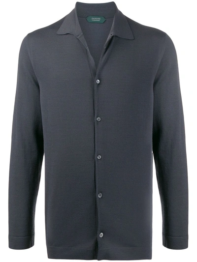 Zanone Flexwool Knitted Shirt In Blue