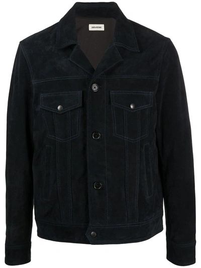 Zadig & Voltaire Lawrence Multi-pocket Leather Jacket In Blue