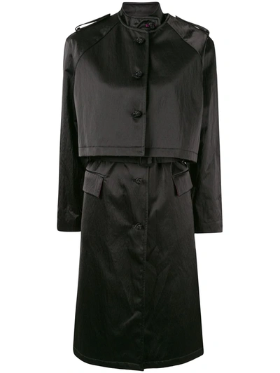 Shanghai Tang 4 In 1 Poly Satin Lightweight Trench Coat In Black