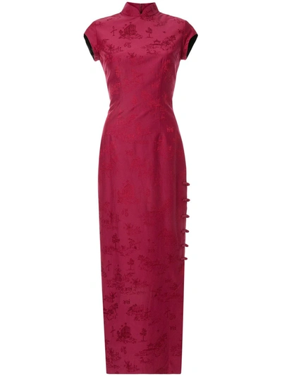Shanghai Tang Chinoiserie Jacquard Long Qipao Dress In Pink