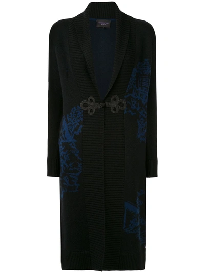 Shanghai Tang Chinoiseries Intarsia Long Cardigan In Black