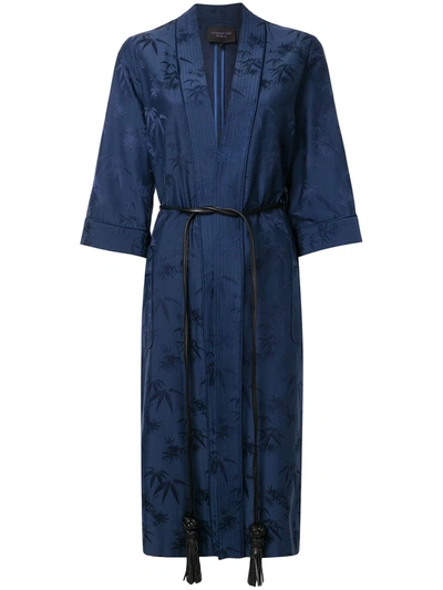 Shanghai Tang Bamboo Jacquard Satin Kimono Dressing Gown In Blue