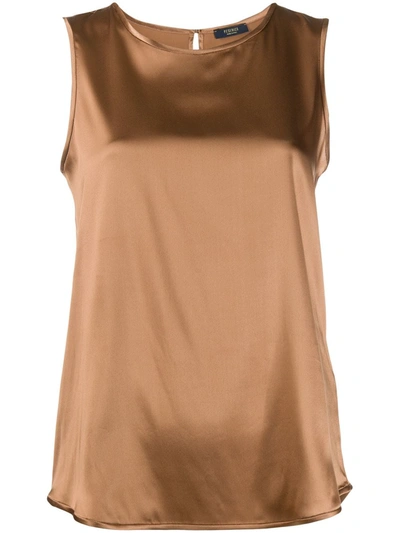 Peserico Bead-collar Silk Top In Brown