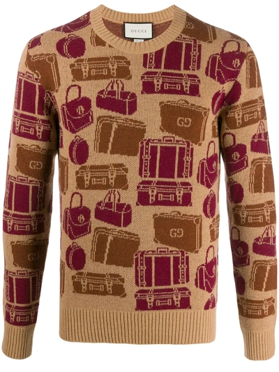 Gucci Luggage-jacquard Detail Jumper In Neutrals