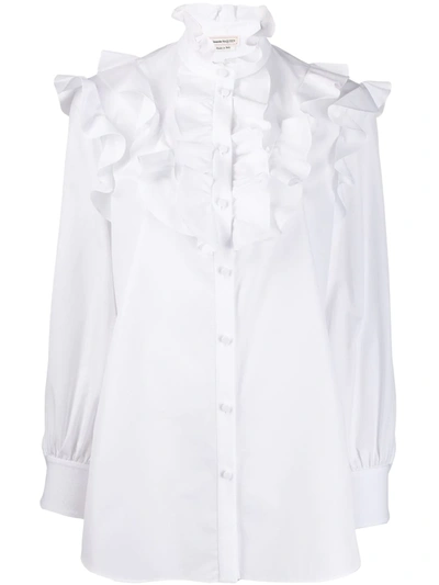 Alexander Mcqueen Ruffled Bib Long-sleeved Blouse In White