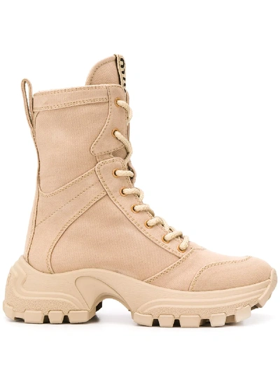 Miu Miu Ridged Biker Boots In Neutrals