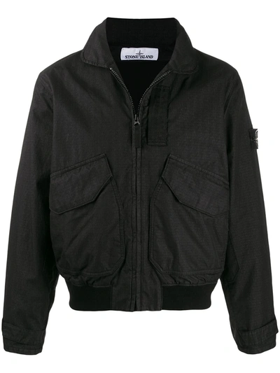 Stone Island Zip-front Lightweight Jacket In Black