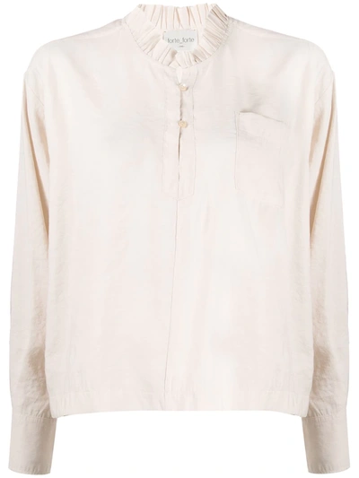 Forte Forte Ruffle Trimmed Half Buttoned Shirt In White