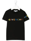 Givenchy Kids' Boy's Multicolor Text Short-sleeve Logo T-shirt, Size 12-14 In Black