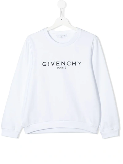 Givenchy Kids' Long Sleeve Logo Print Pullover In White
