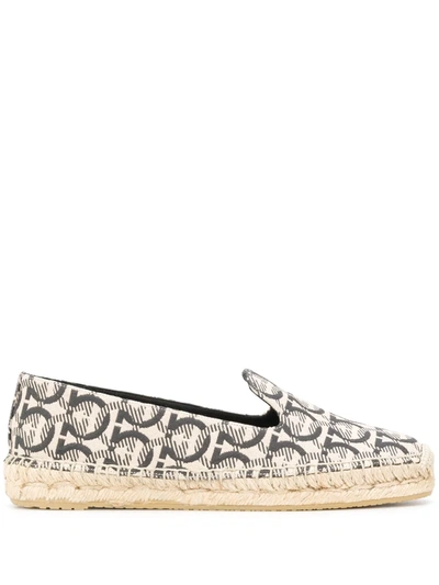 Ferragamo 10mm Sue Gancini Logo Fabric Espadrilles In Beige/nero