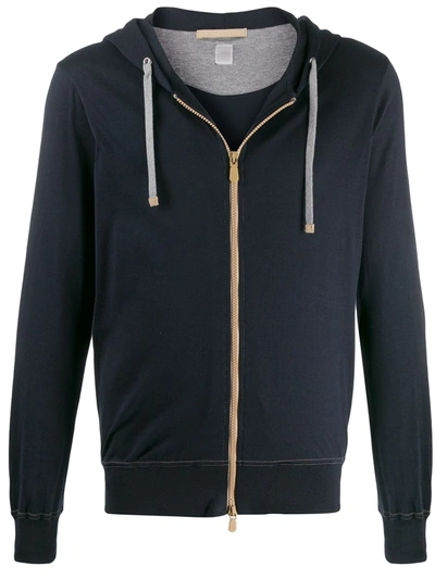 Eleventy Front Zipped Hoodie In Blue
