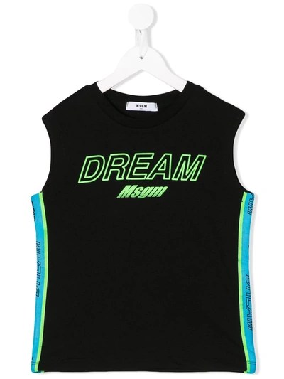 Msgm Teen Logo Printed Tank Top In Nero