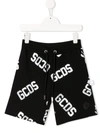 Gcds Kids' All Over Logo Print Track Shorts In Black