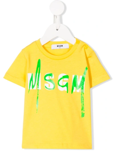 Msgm Babies' Spray Paint Logo Printed T-shirt In Gialla