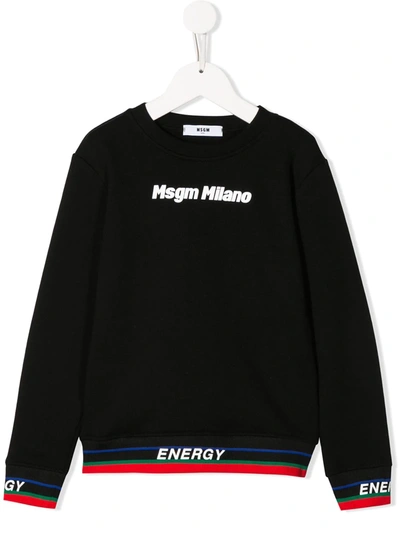 Msgm Kids' Crew Neck Stripe Detailed Sweatshirt In Black