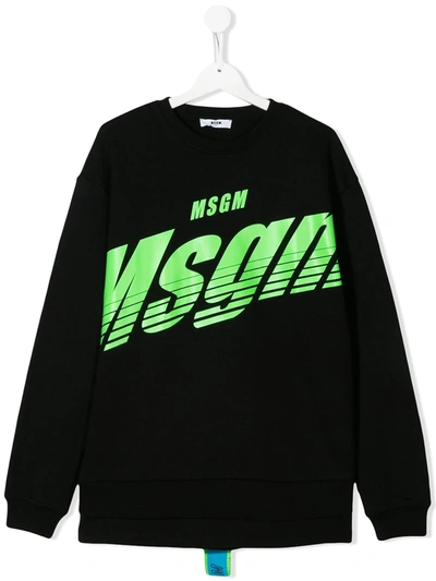 Msgm Kids' Long Sleeve Printed Logo Sweater In Nero