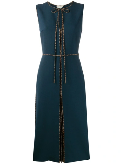 Fendi Ff Logo-trimmed Tie-neck Wool Midi Dress In Bauhaus Navy