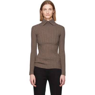 Totême Aviles Point-collar Ribbed Wool-blend Sweater In Brown