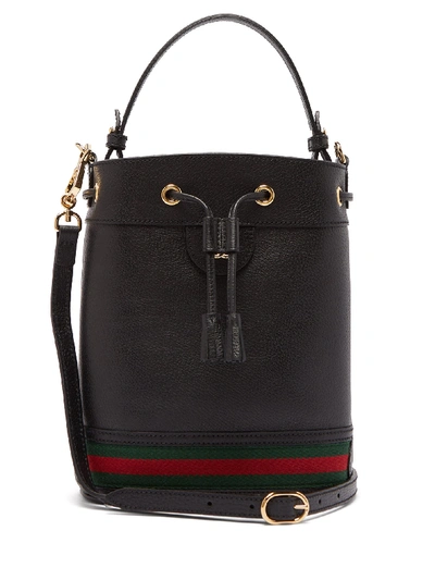 Gucci Ophidia Web Stripe Leather Bucket Bag In Black