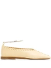 Jil Sander 10mm Metal Ankle Stitched Leather Flats In Cream