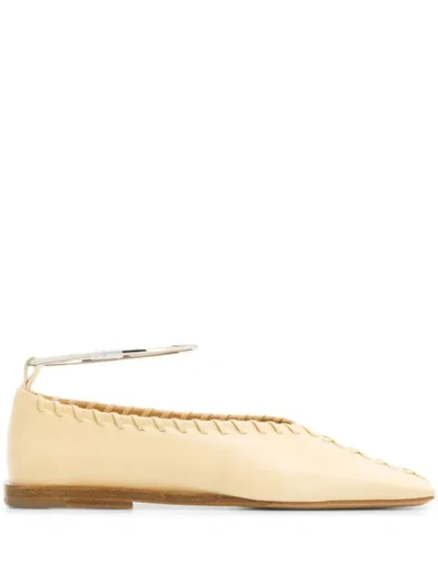 Jil Sander 10mm Metal Ankle Stitched Leather Flats In Cream