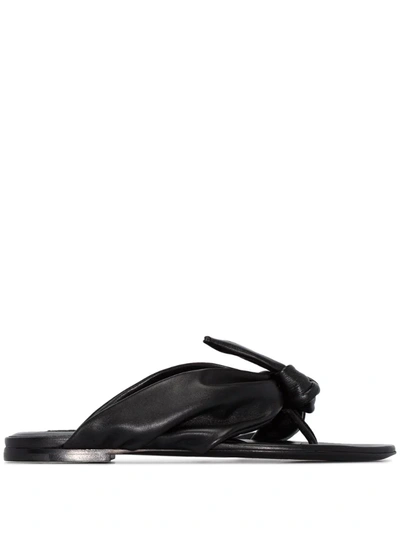 Jil Sander Knotted Leather Thong Sandals In Black