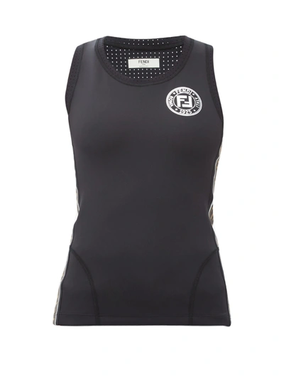 Fendi Ff Logo-trimmed Stretch-jersey Tank Top In Black