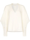 Victoria Beckham Embellished Draped Cady Blouse In Neutrals