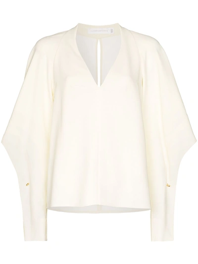 Victoria Beckham Embellished Draped Cady Blouse In Neutrals