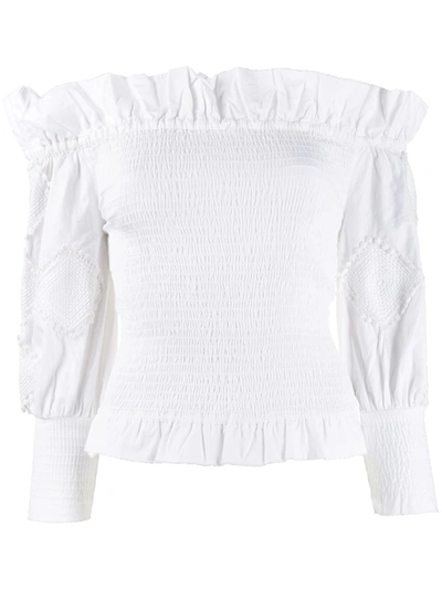 Chufy Miski Off-the-shoulder Crochet-trimmed Shirred Cotton Top In White