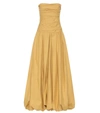 Khaite Ingrid Strapless Pleated Cotton-poplin Maxi Dress In Yellow
