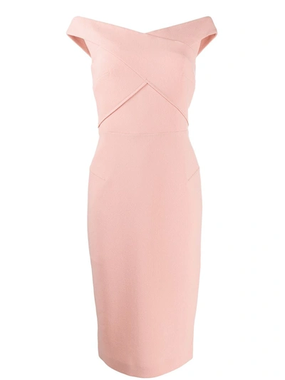 Roland Mouret Amarula Off-the-shoulder Wool-crepe Midi Dress In Blush