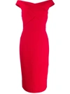 Roland Mouret Amarula Off-the-shoulder Wool-crepe Midi Dress In Crimson