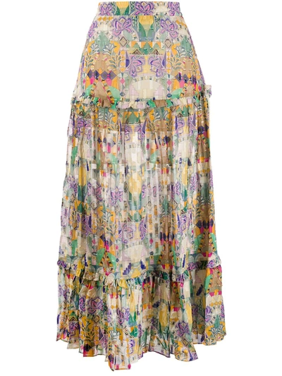 Chufy Inka Printed Metallic Fil Coupé Chiffon Maxi Skirt